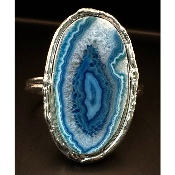Blue Agate Slice Cuff Silver-tone Bracelet - Picture 2 of 7